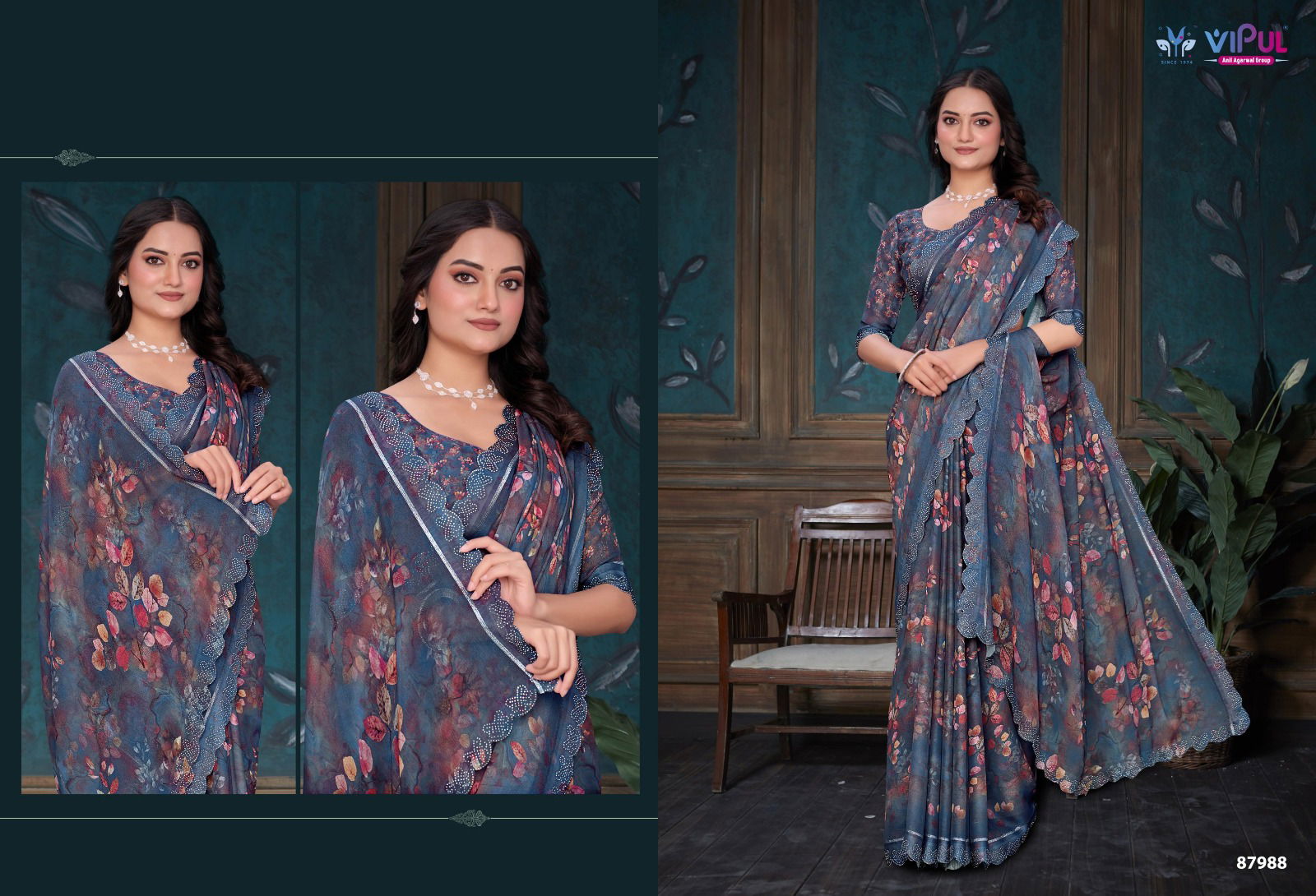 Estella By Vipul Dal Moss Printed Daily Wear Saree Wholesale Price In Surat
